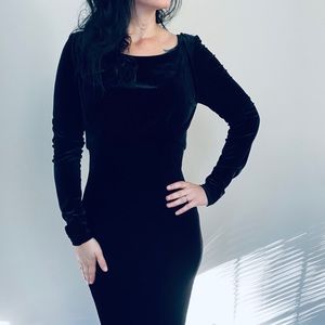 Unique Vintage long black Velvet Morticia gown SM